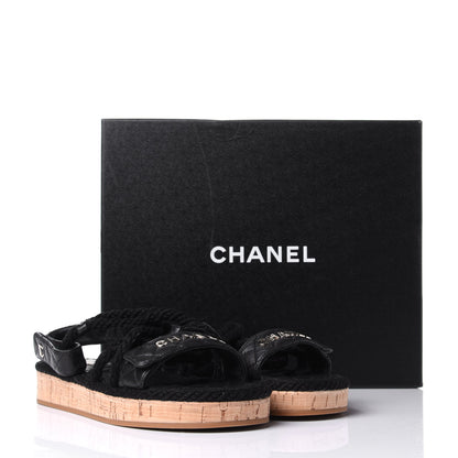 Chanel Cord Lambskin Quilted Logo Sandals 38 Black 11 of 11