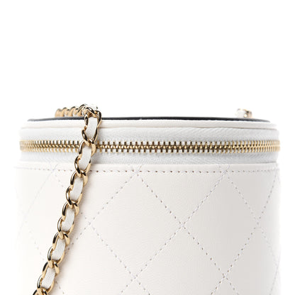 Chanel Lambskin Quilted Round Small Vanity Case With Chain White Black 11 of 12