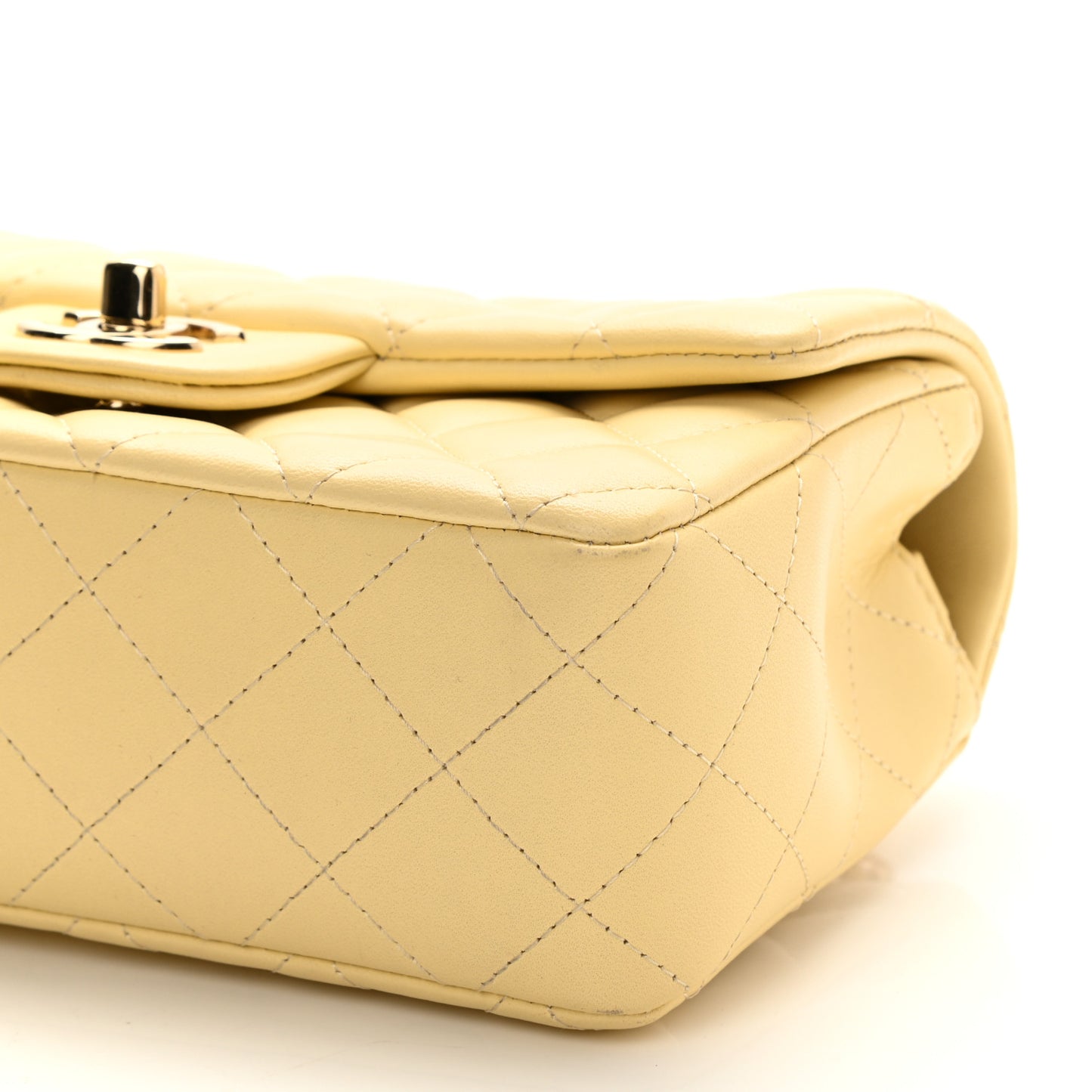 Lambskin Quilted Mini Rectangular Flap Light Yellow
