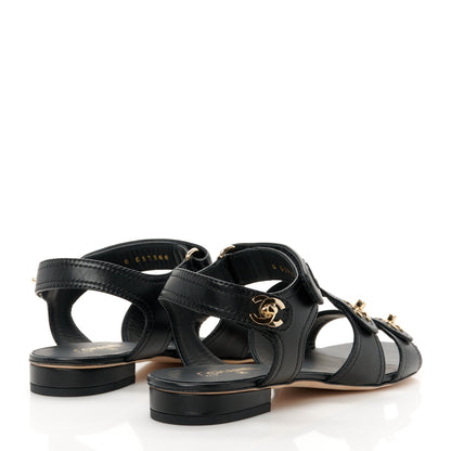 Chanel Lambskin Logo CC Turnlock Sandals 39.5 Black 5 of 11
