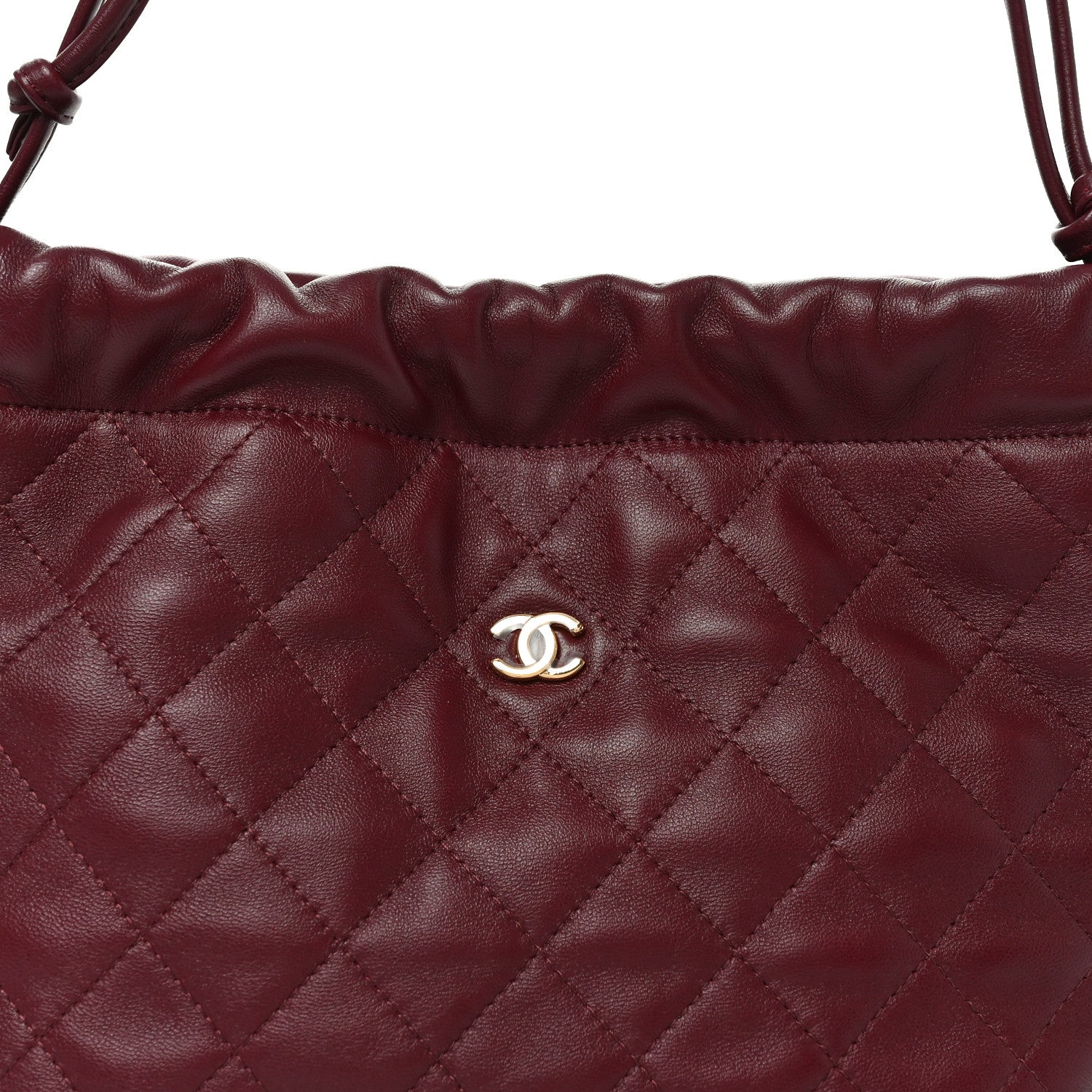 Chanel Pony Hair Printed Quilted Drawstring Clutch With Strap White Black Dark Burgundy 8 of 10