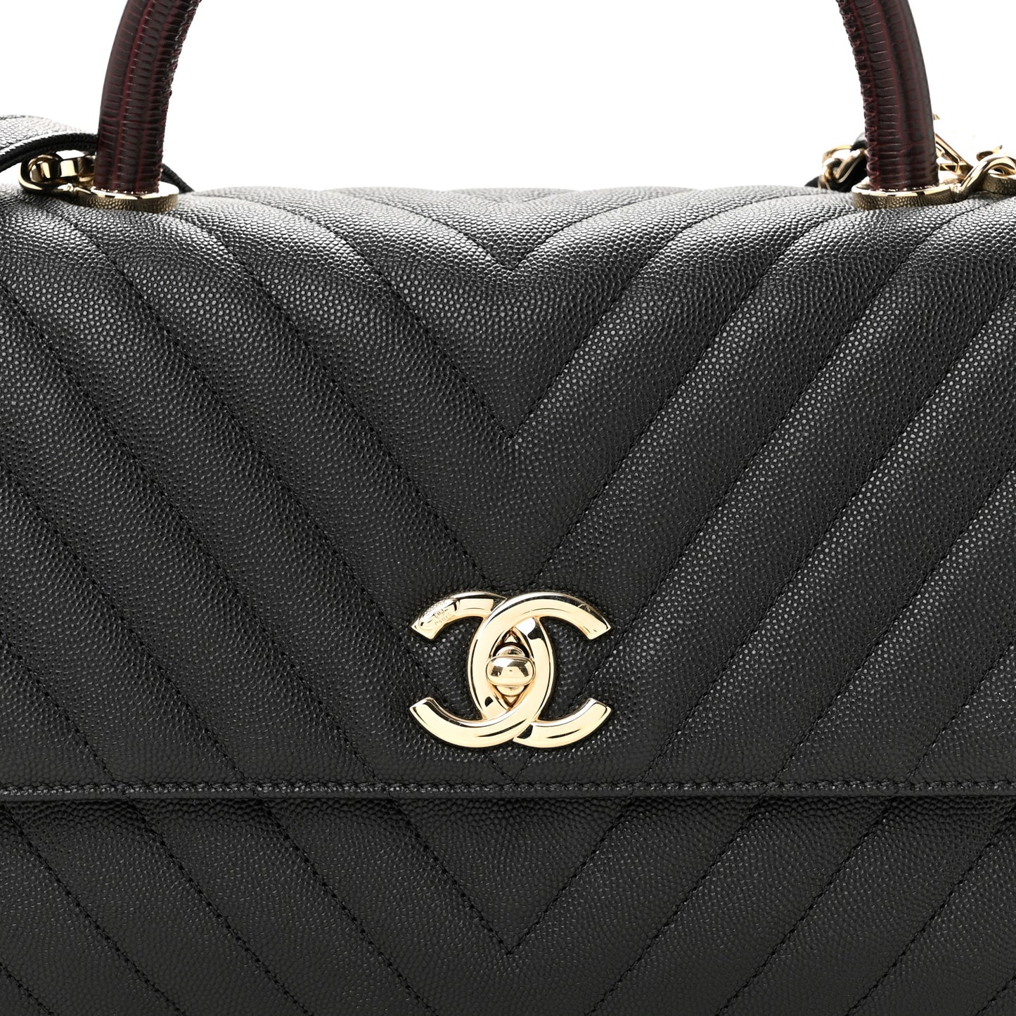 Caviar Lizard Embossed Quilted Chevron Small Coco Handle Flap Black
