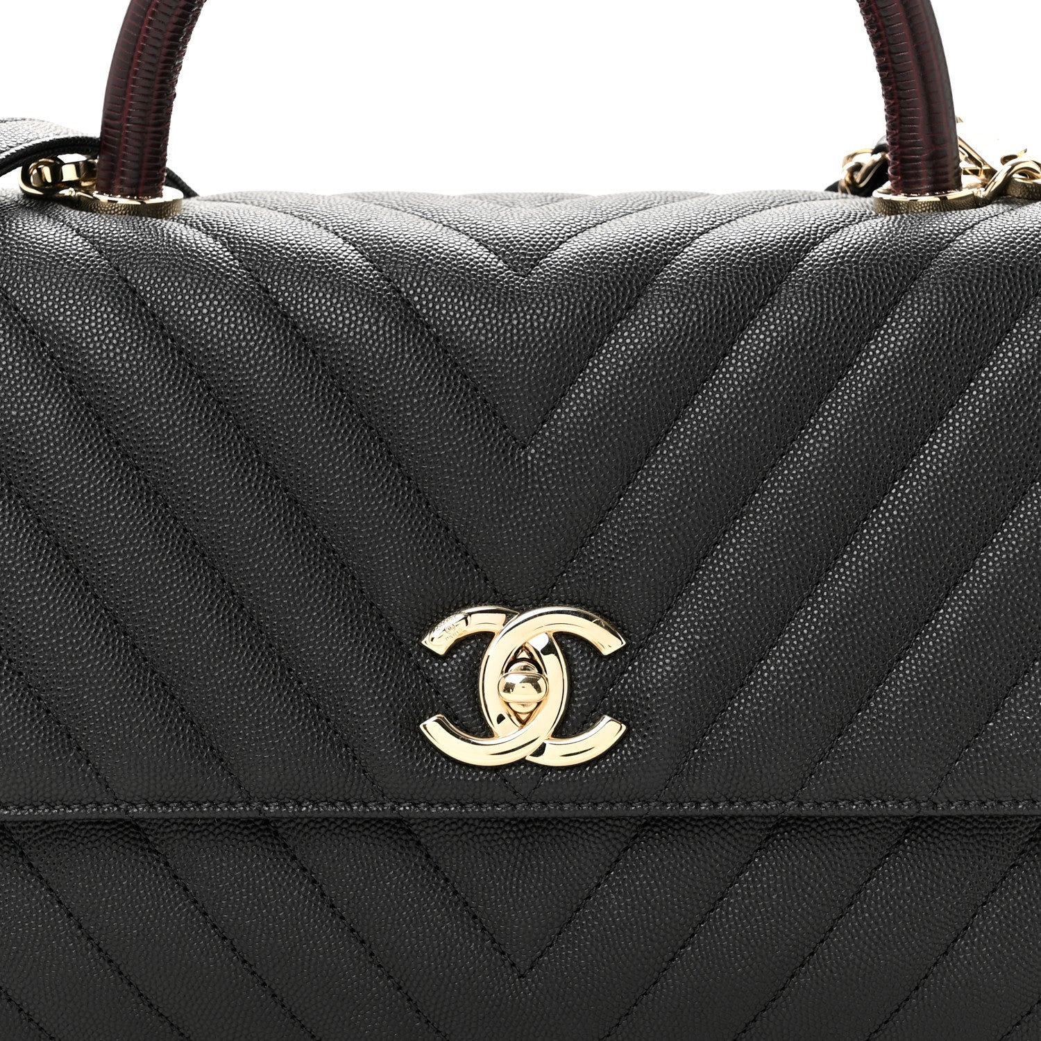 Chanel Caviar Lizard Embossed Quilted Chevron Small Coco Handle Flap Black 8 of 10
