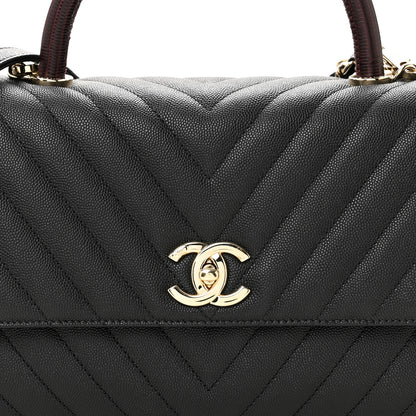 Chanel Caviar Lizard Embossed Quilted Chevron Small Coco Handle Flap Black 8 of 10