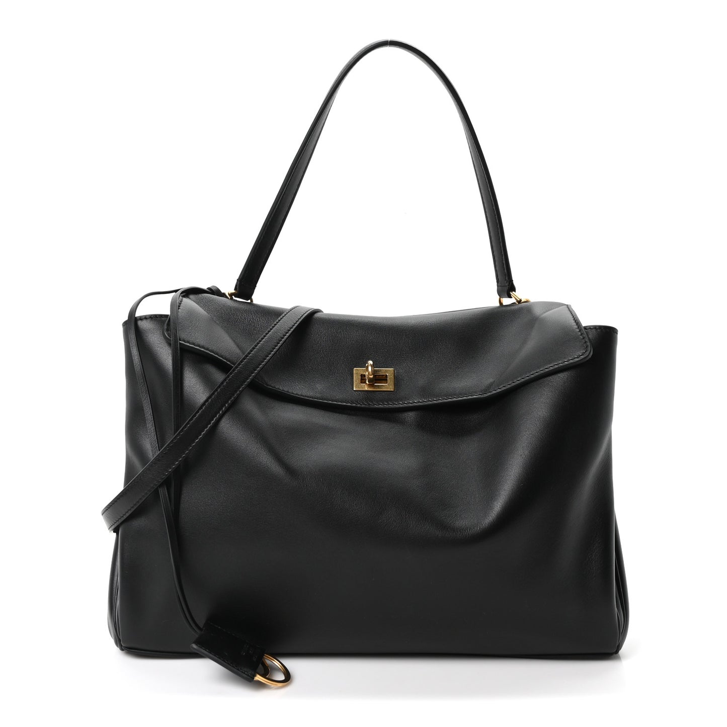 Natural Smooth Calfskin Medium Rodeo Top Handle Handbag Black