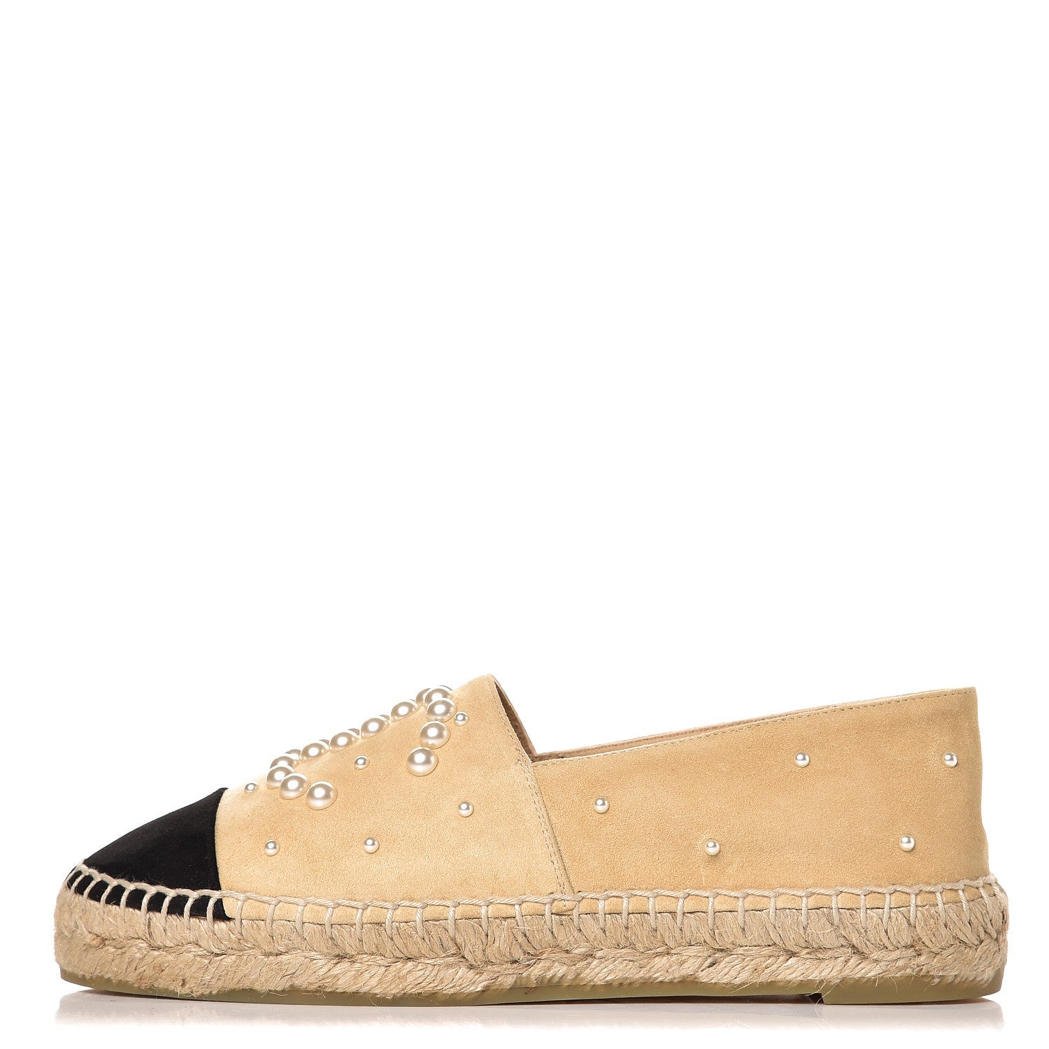 Chanel Suede Pearl CC Espadrilles 35 Beige Black 1 of 11