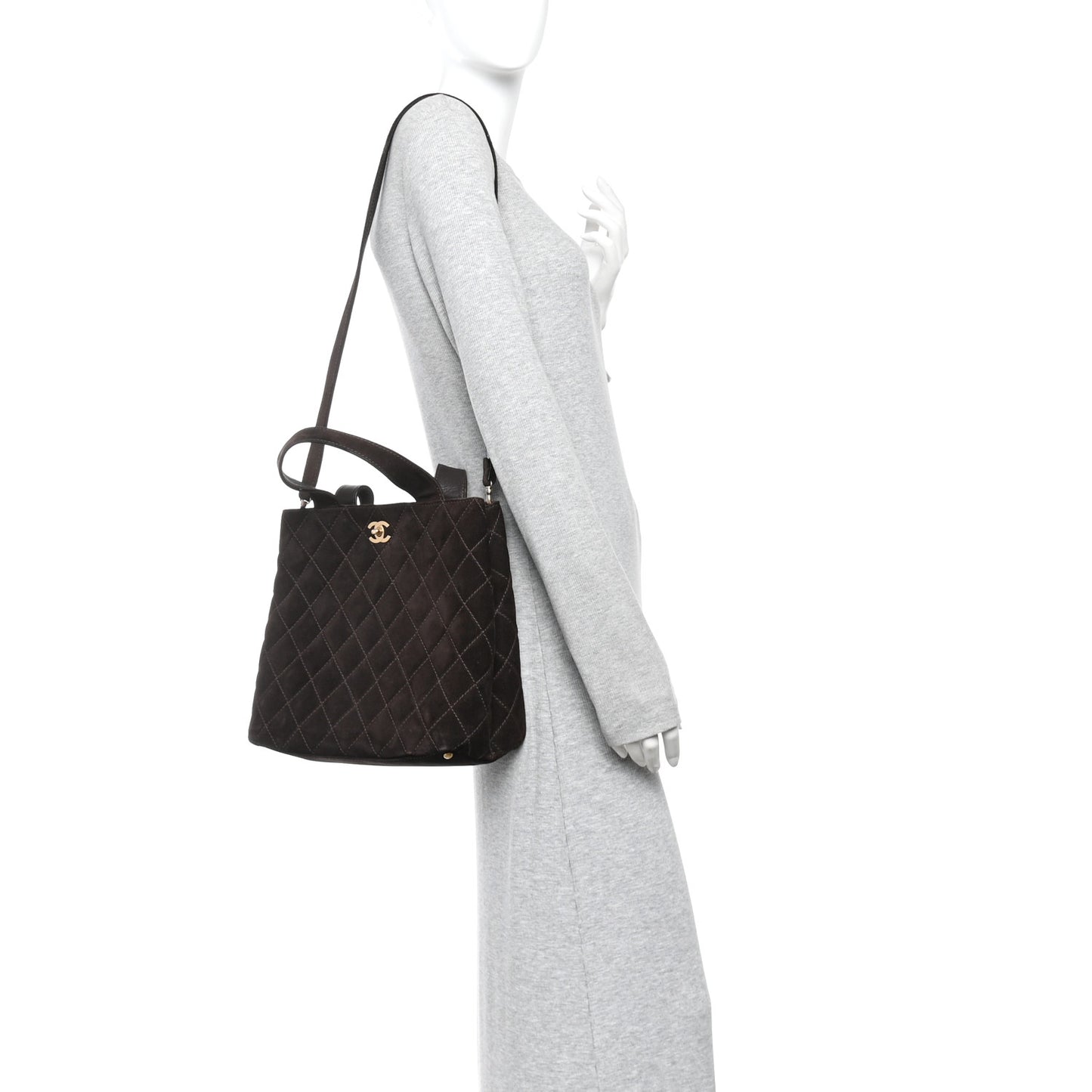 Suede Quilted Shopping Tote Brown