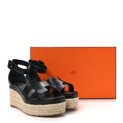 Hermes Goatskin Elda Espadrille Wedge Sandals 38 Black 8 of 8