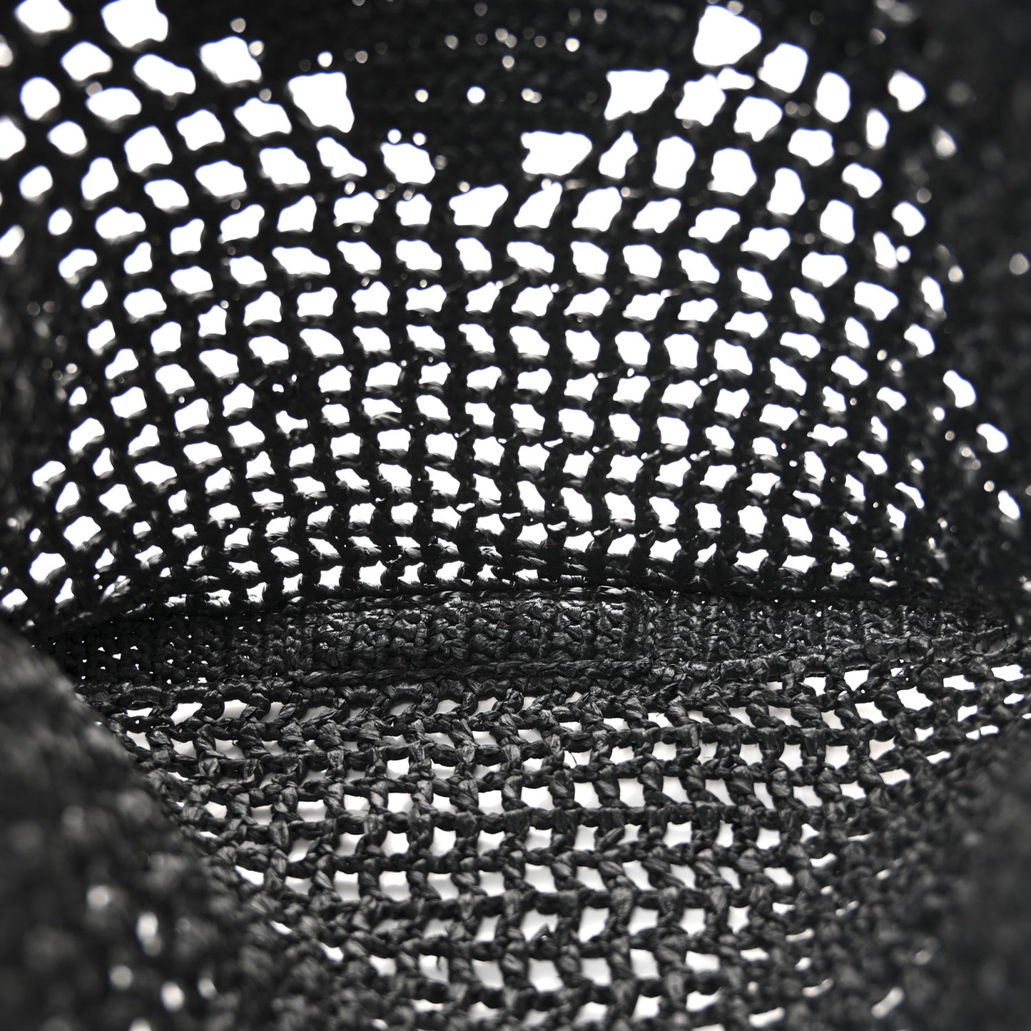 Yarn Raffia Effect Crochet Logo Embroidered Tote Bag Black