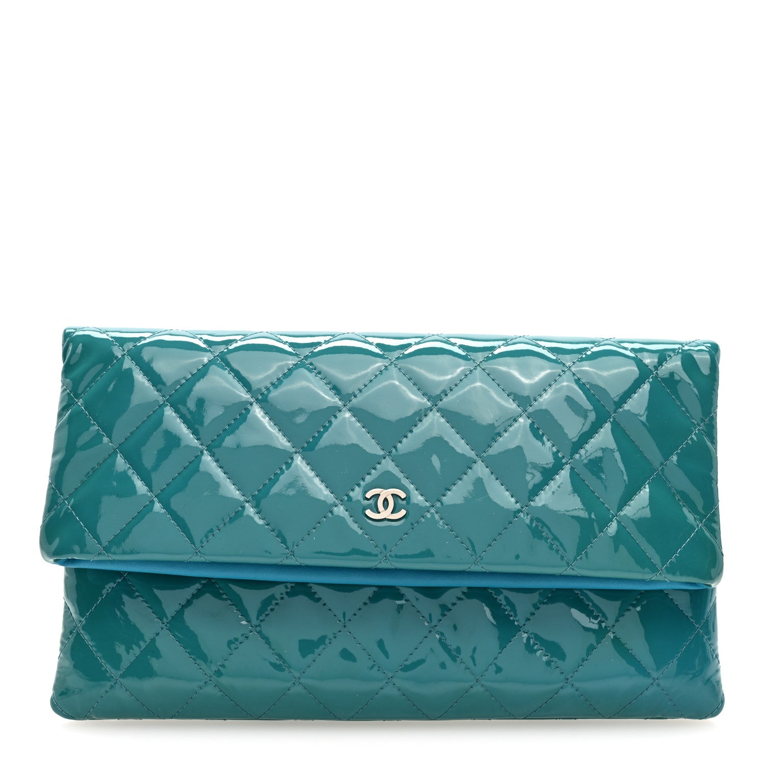 Chanel Patent Calfskin Quilted Beauty CC Clutch Blue 1 of 8