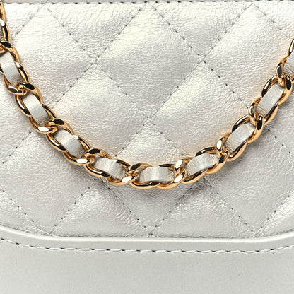 Chanel Metallic Lambskin Calfskin Quilted Small Gabrielle Clutch With Chain Silver 9 of 12