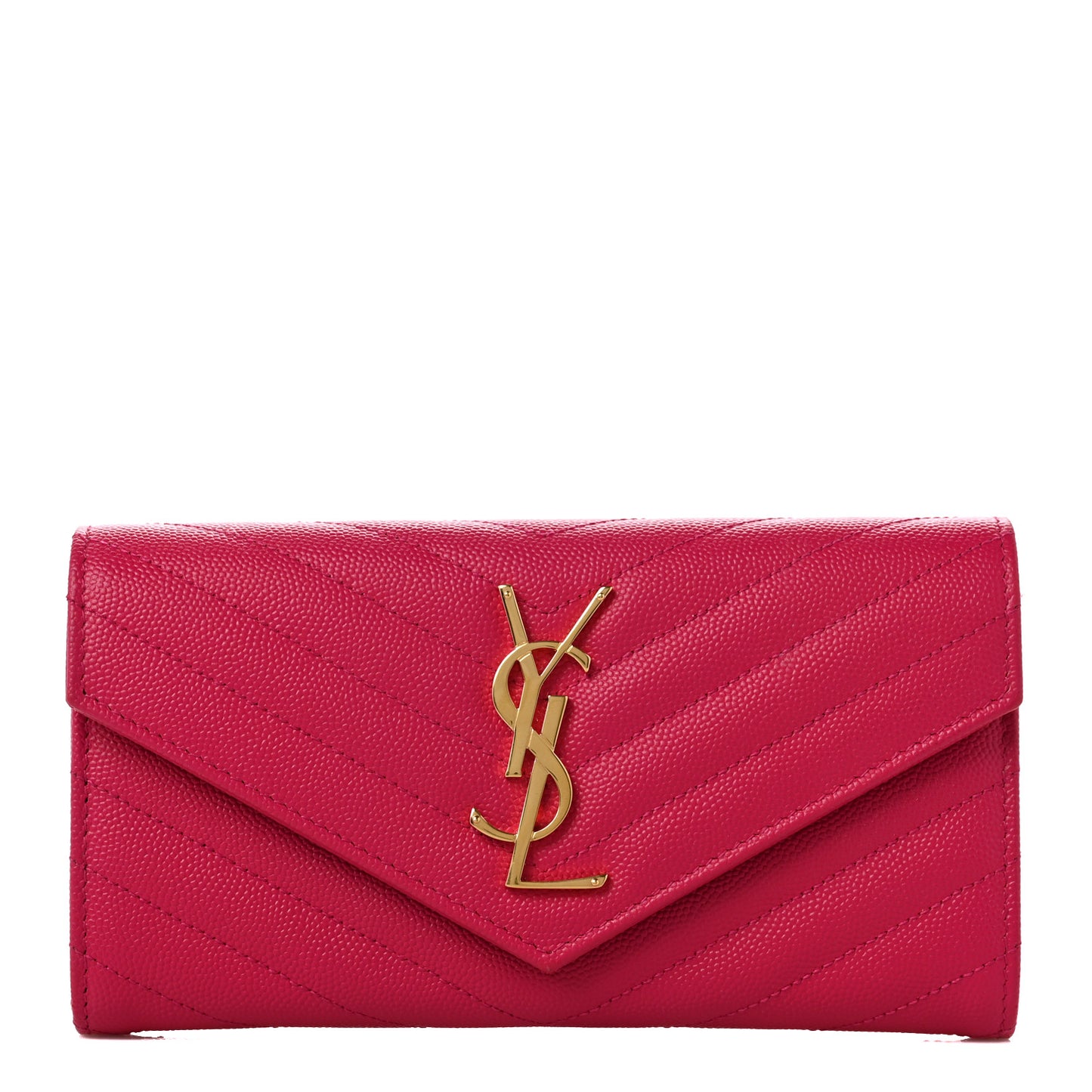 Grain De Poudre Matelasse Chevron Monogram Flap Wallet Fuxia
