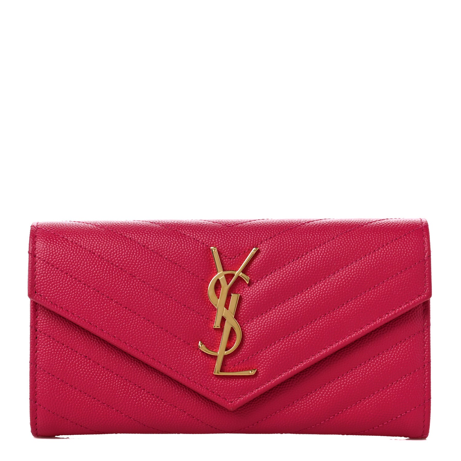Saint Laurent Grain De Poudre Matelasse Chevron Monogram Flap Wallet Fuxia 1 of 8