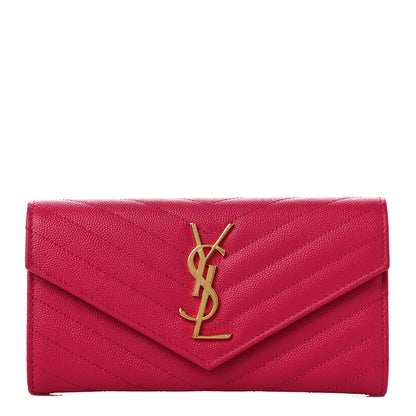 Saint Laurent Grain De Poudre Matelasse Chevron Monogram Flap Wallet Fuxia 1 of 8