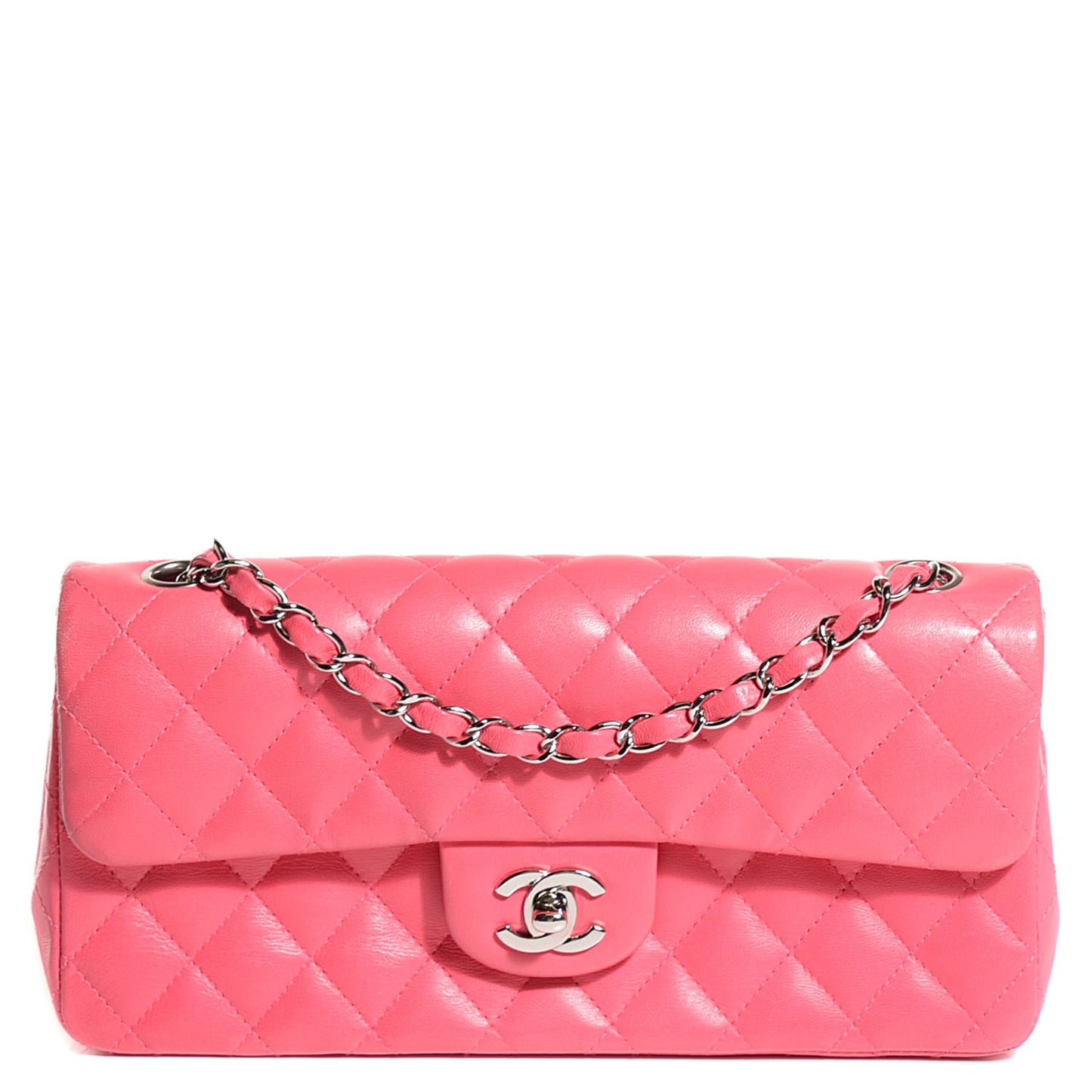 Lambskin Quilted East West Flap Pink