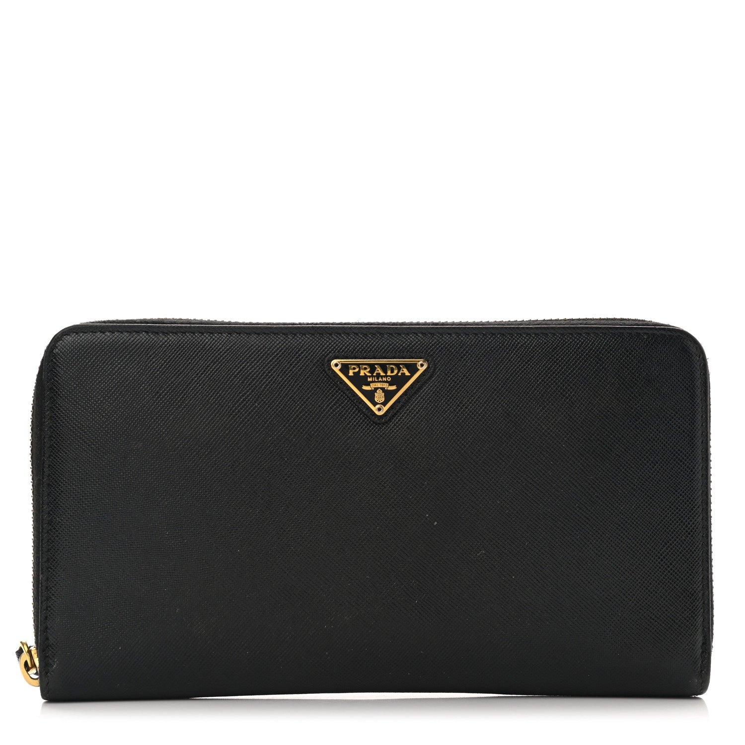 Prada Saffiano Metal Large Zip Around Travel Wallet Black 1 of 12