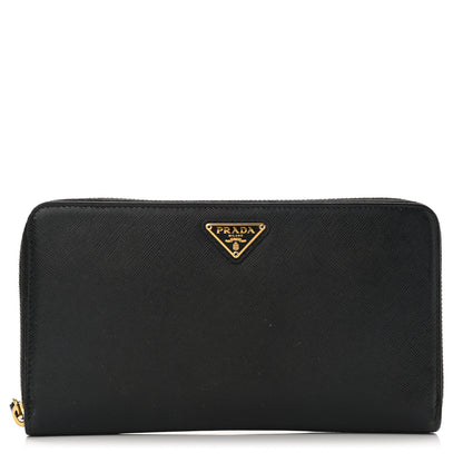 Prada Saffiano Metal Large Zip Around Travel Wallet Black 1 of 12