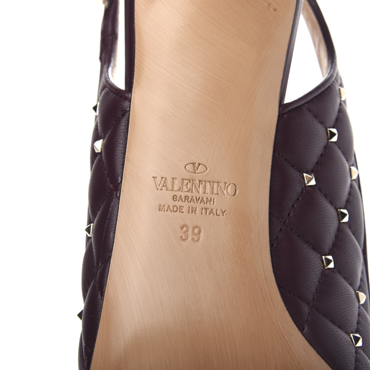Nappa Quilted Rockstud Spike Slingback Low Heel Pumps 39 Rubin