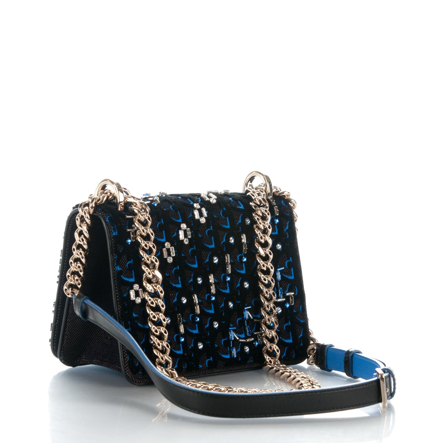 Velvet Crystal Small Diorama Club Flap Bag Navy Blue