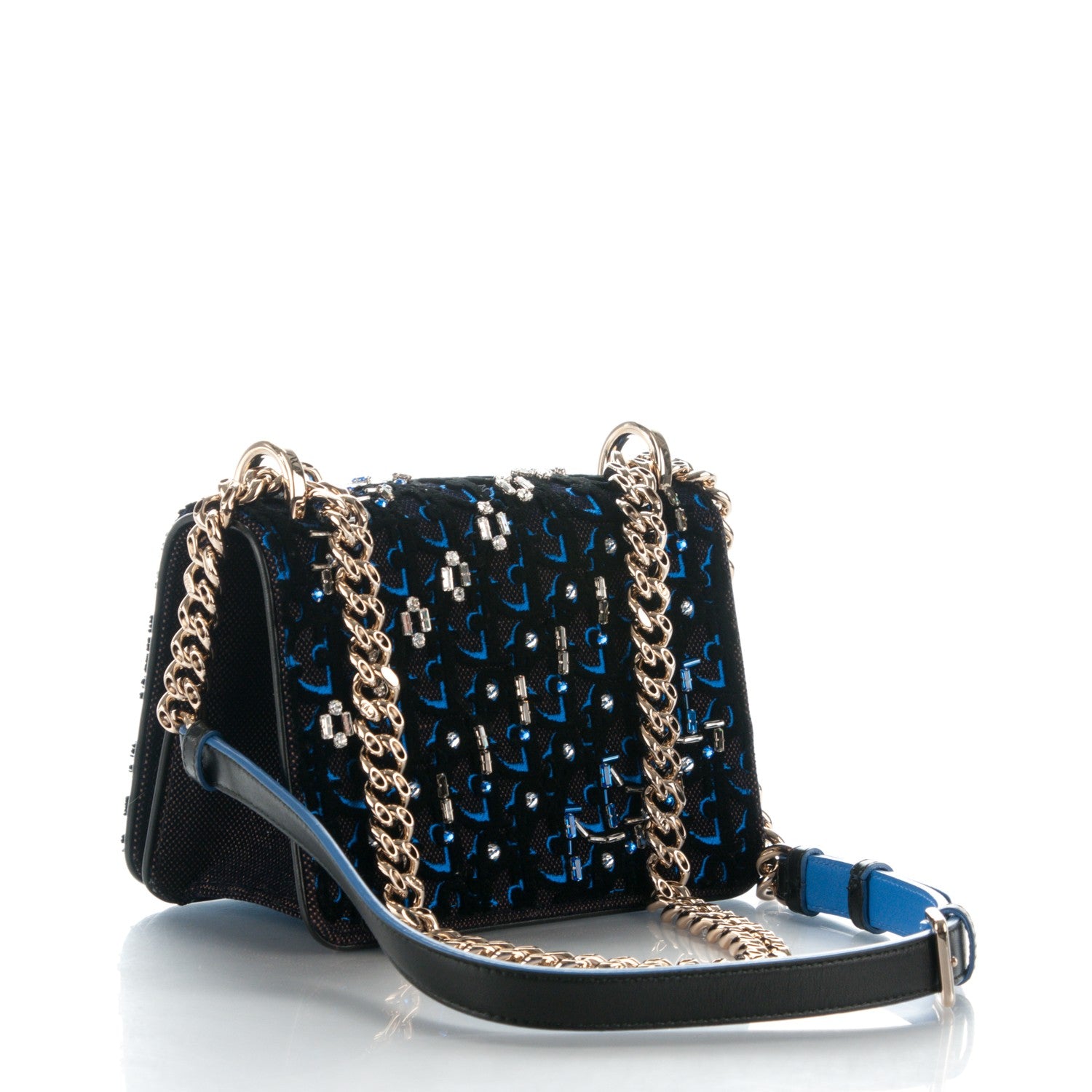 Christian Dior Velvet Crystal Small Diorama Club Flap Bag Navy Blue 3 of 6