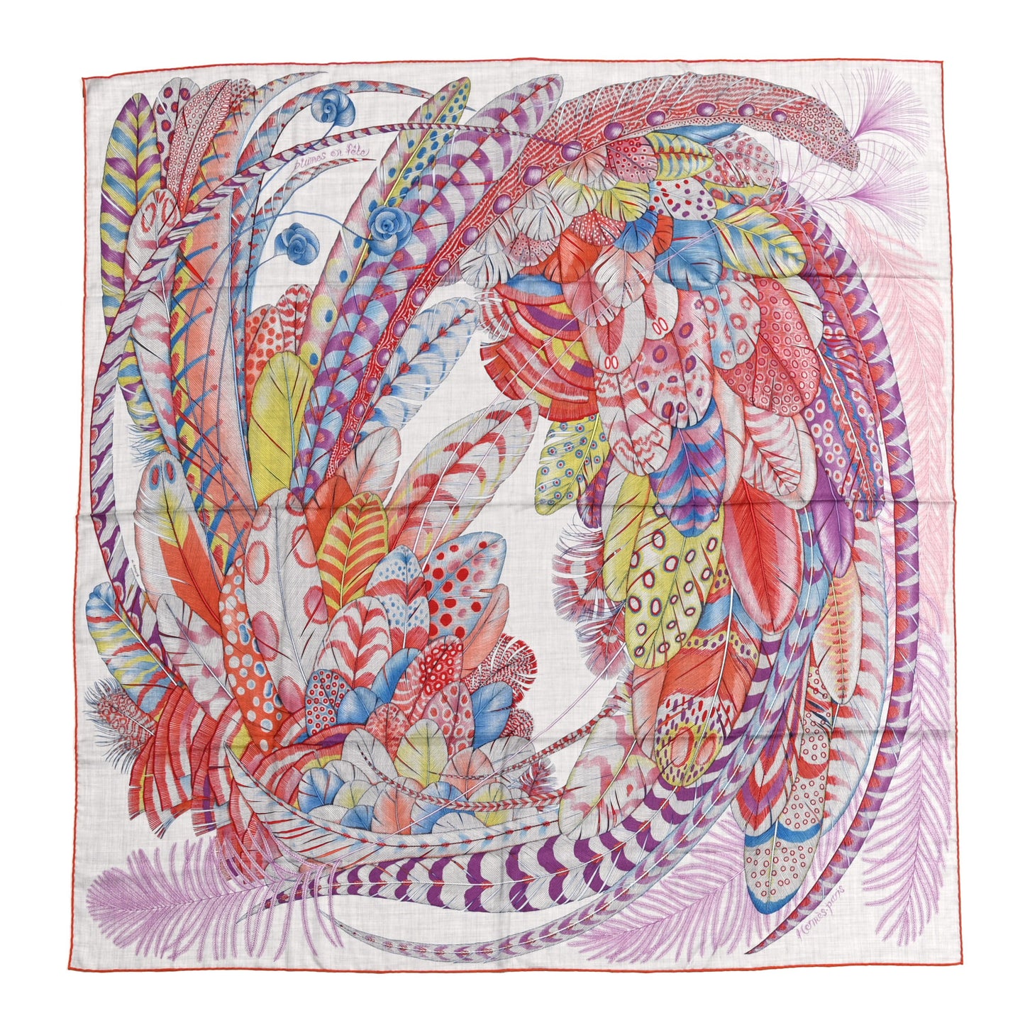 Cashmere Silk Plumes En Fete Shawl 140 Gris Chine Mauve