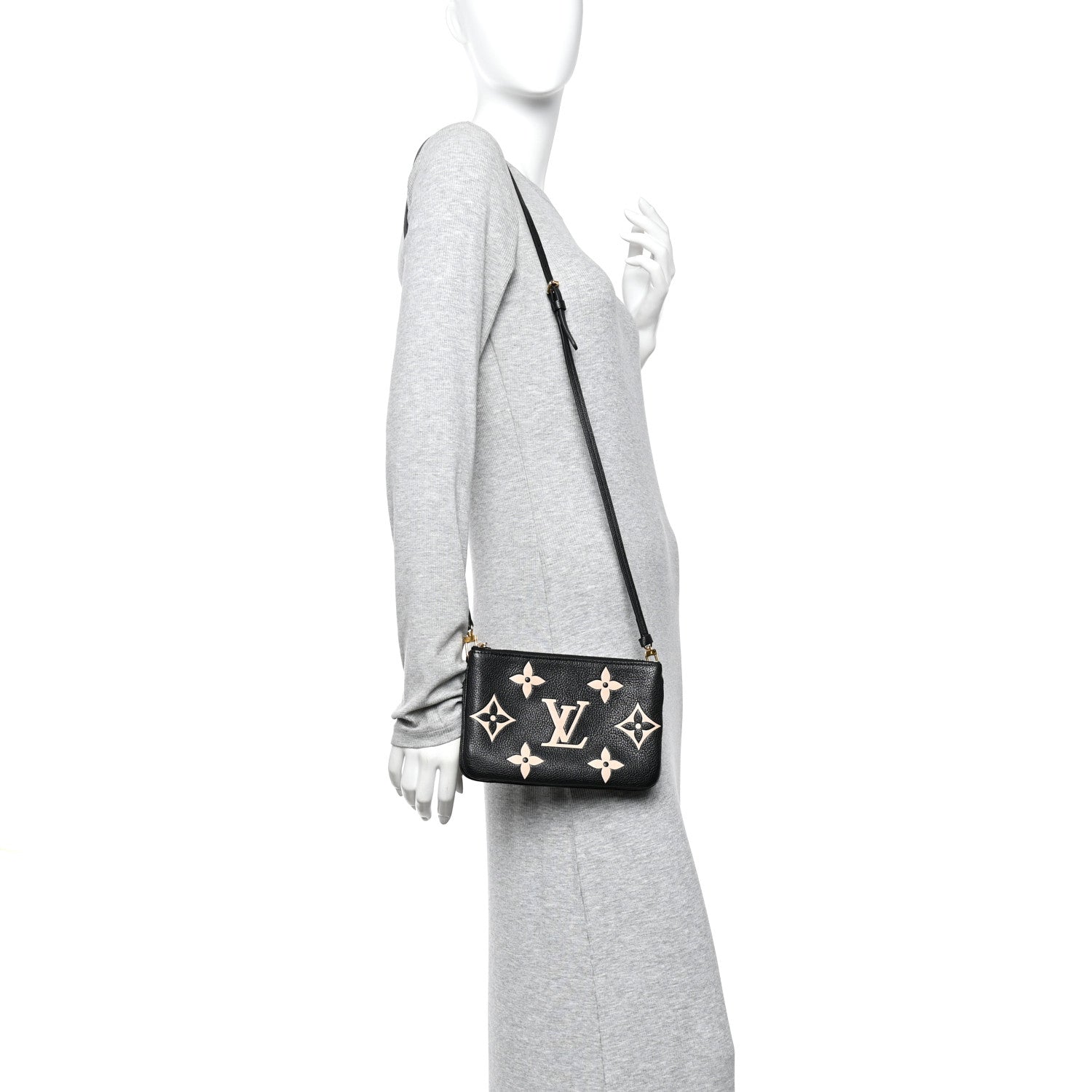 Louis Vuitton Empreinte Monogram Giant Double Zip Pochette Black Cream 2 of 10