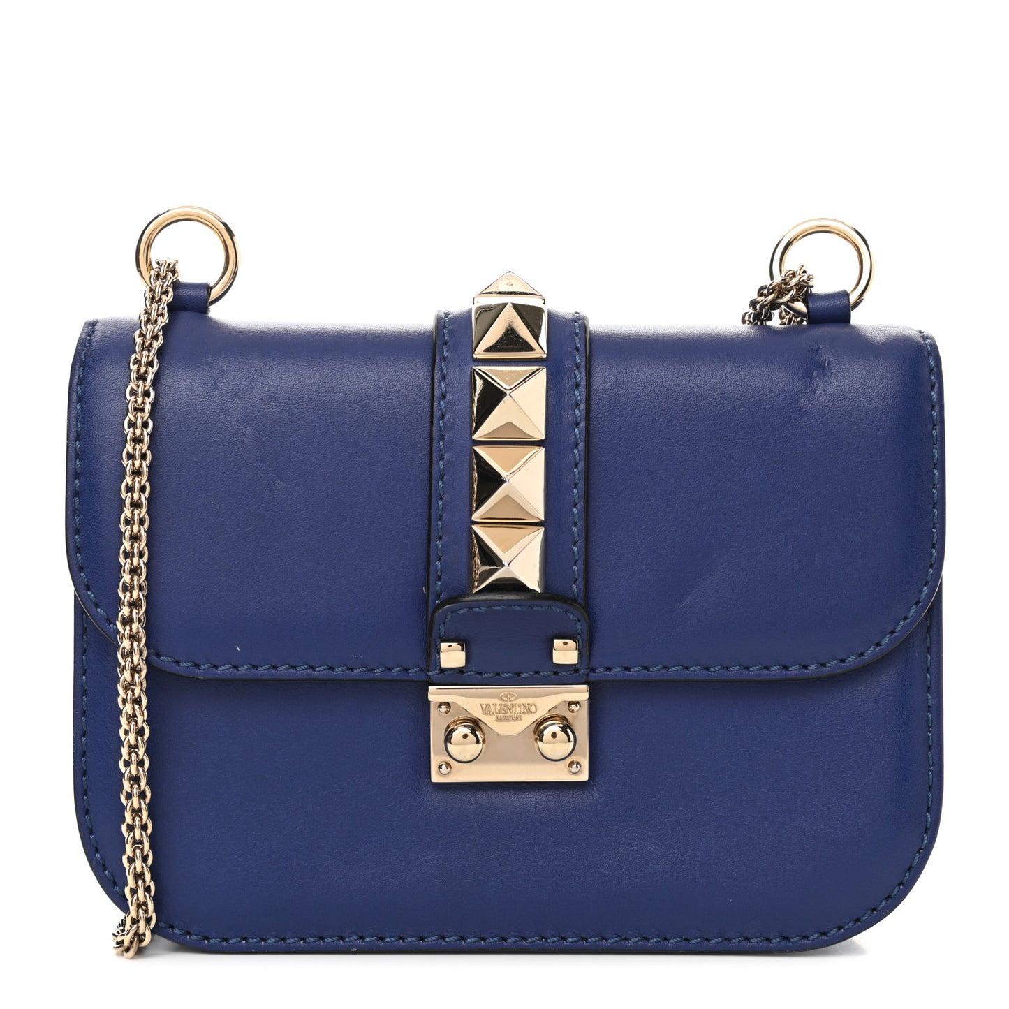 Vitello Small Glam Lock Rockstud Flap Blue China