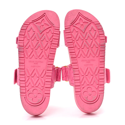 Louis Vuitton Calfskin Monogram Embossed Bom Dia Flat Mule Sandals 39 Pink 6 of 10