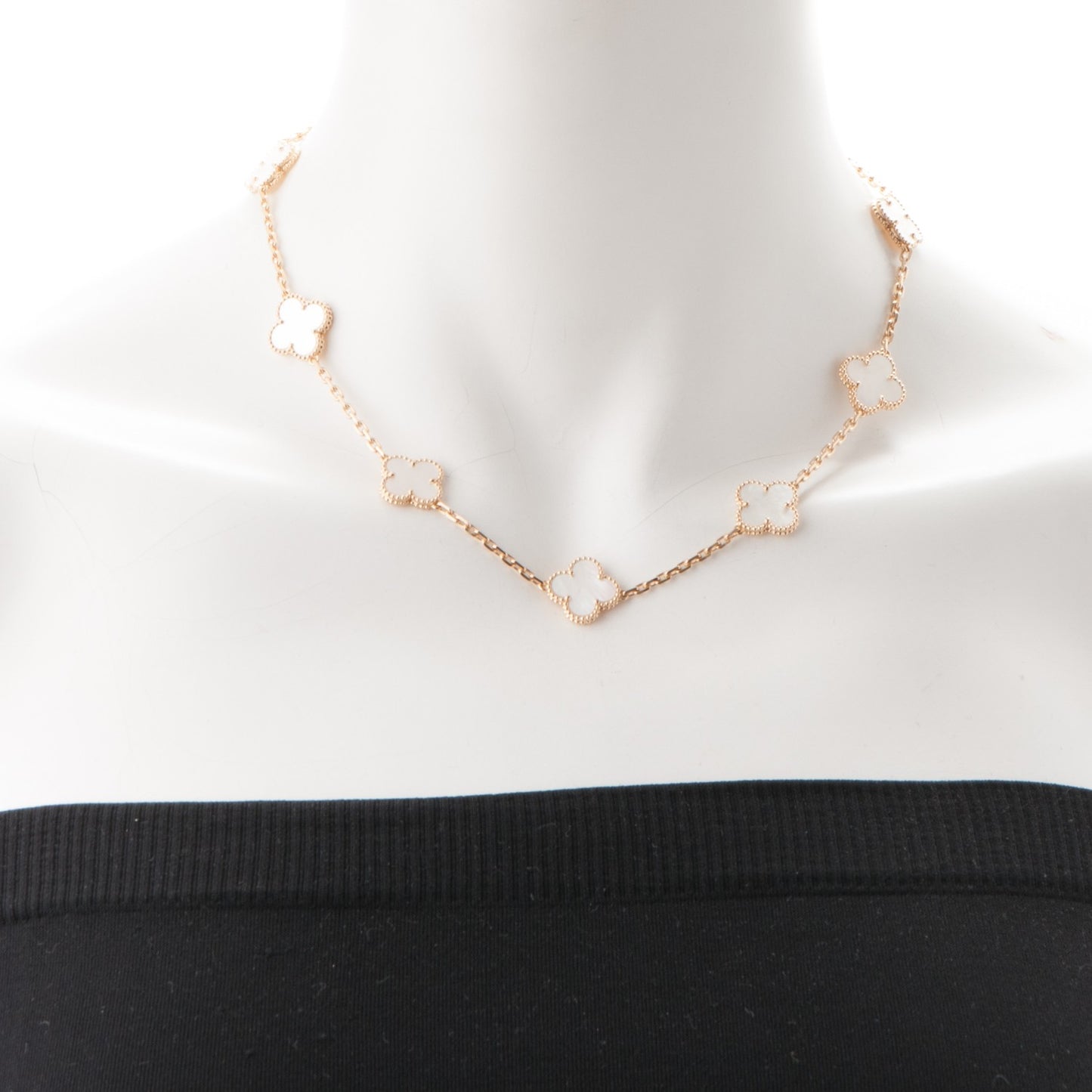 18K Yellow Gold Mother of Pearl 10 Motifs Vintage Alhambra Necklace