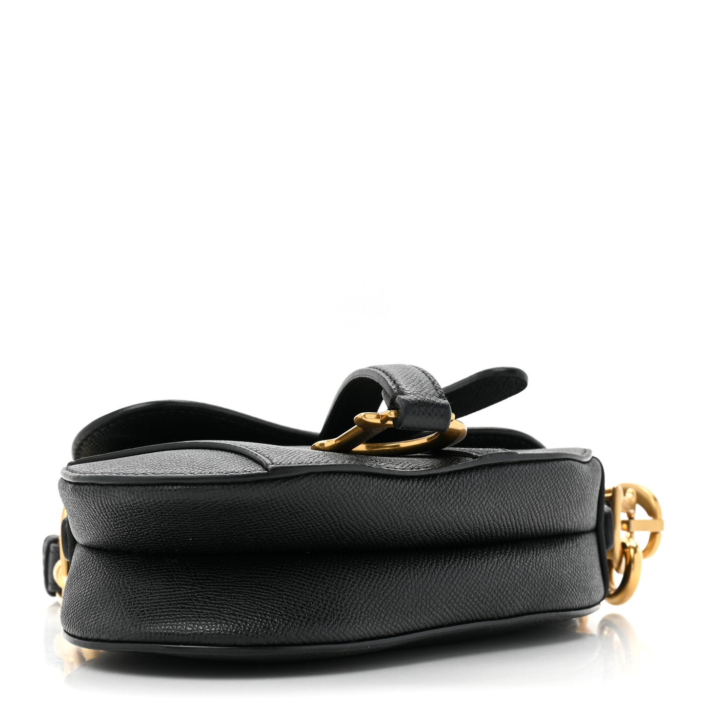Grained Calfskin Mini Saddle Bag With Strap Black