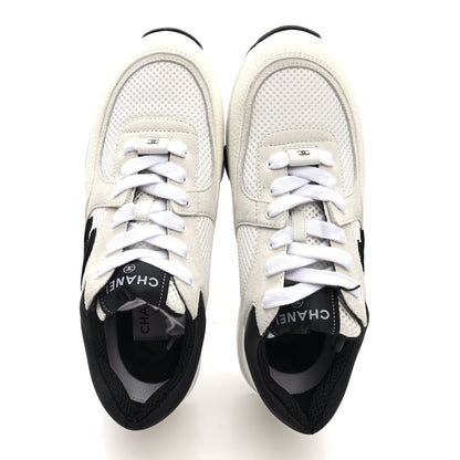 Chanel Mesh Suede Calfskin Grained Calfskin Womens CC Sneakers 38.5 White Black 8 of 8