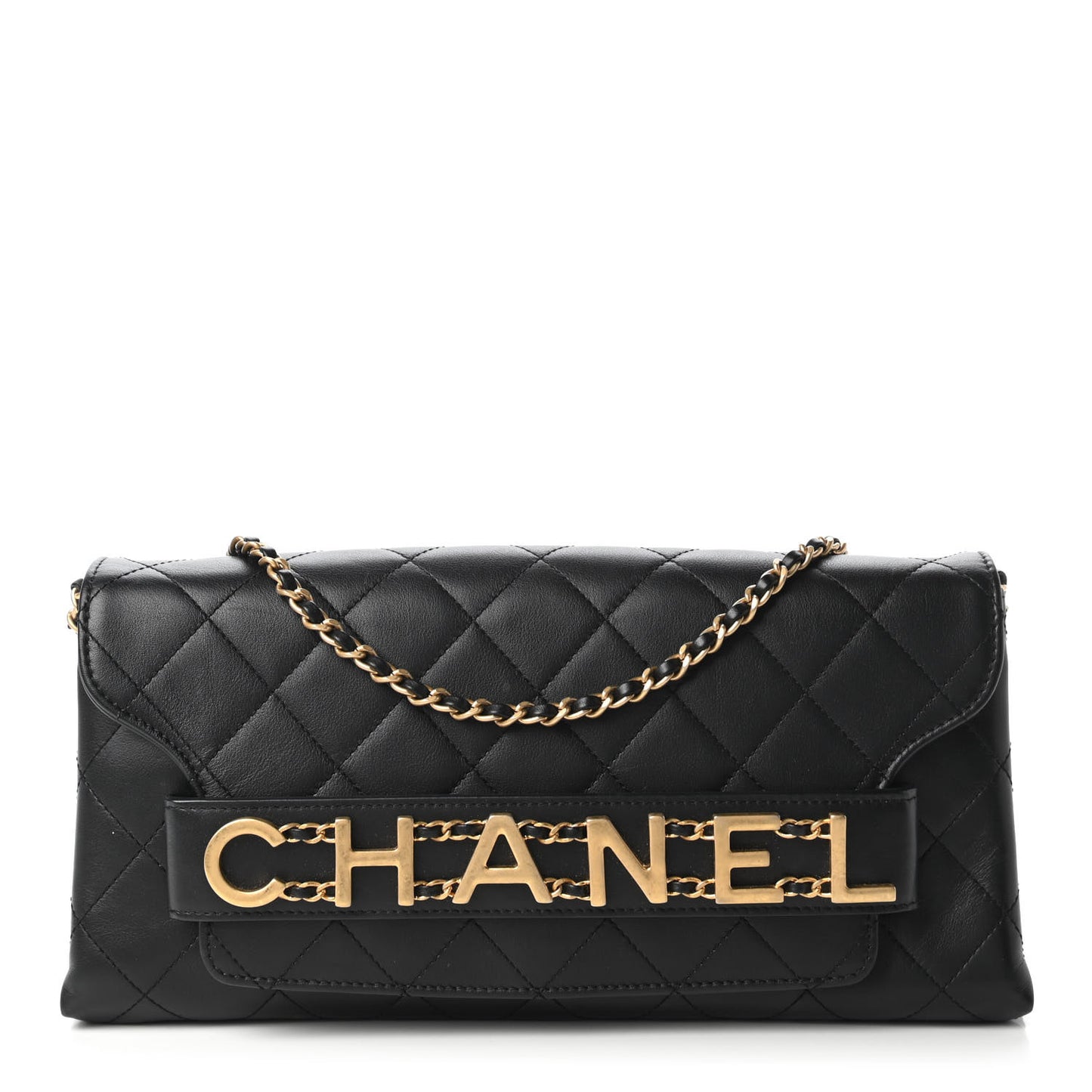 Calfskin Quilted Enchained Clutch Black