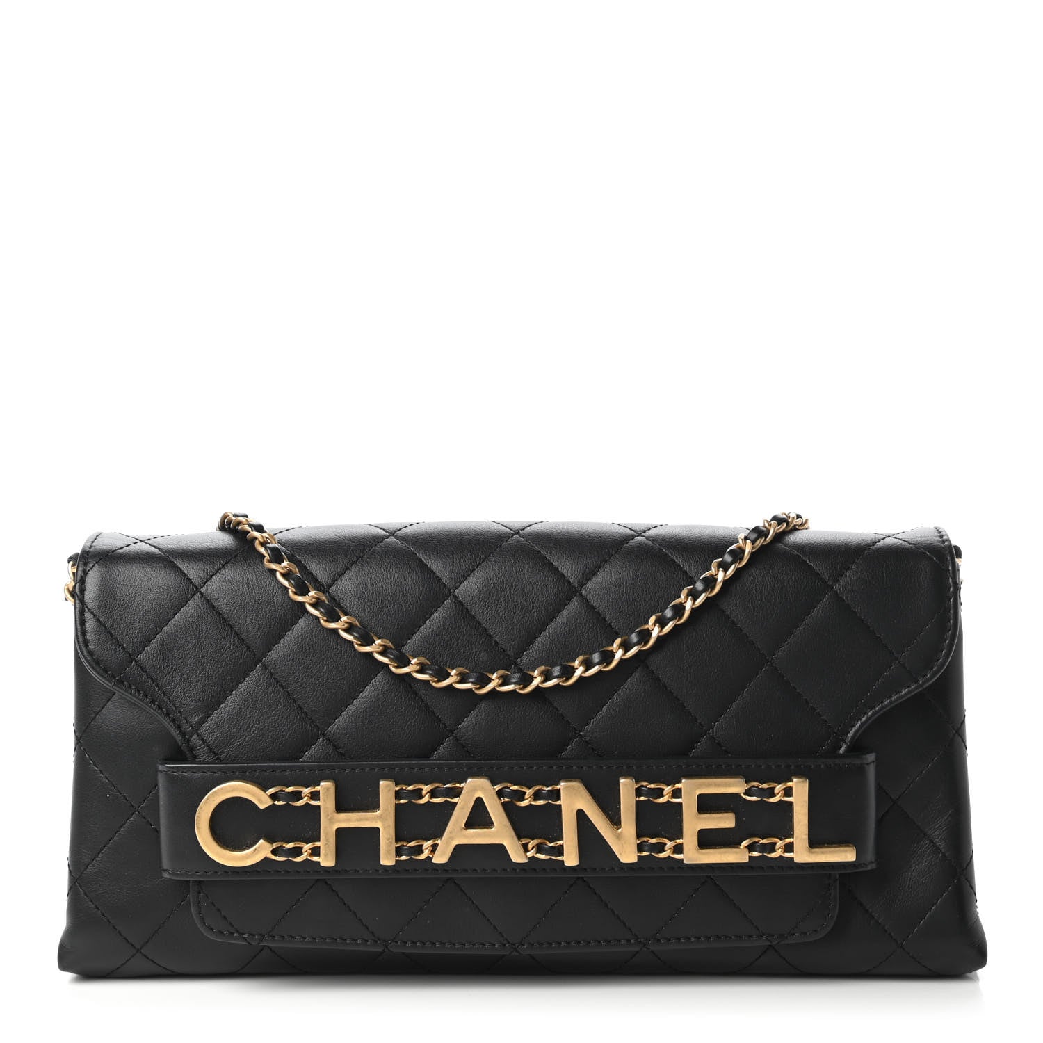 Chanel Calfskin Quilted Enchained Clutch Black 1 of 10
