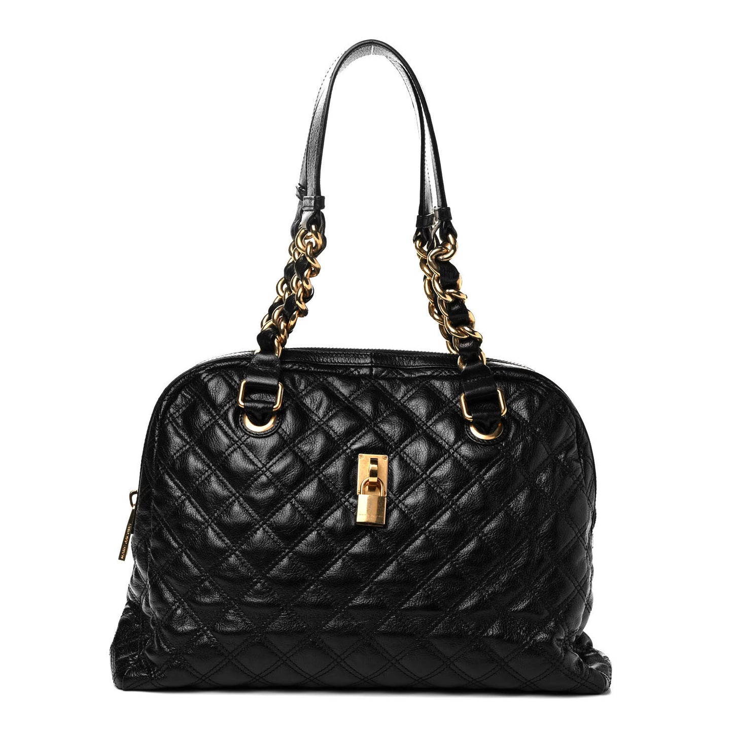 Lacquered Goatskin Quilted Karlie Satchel Black