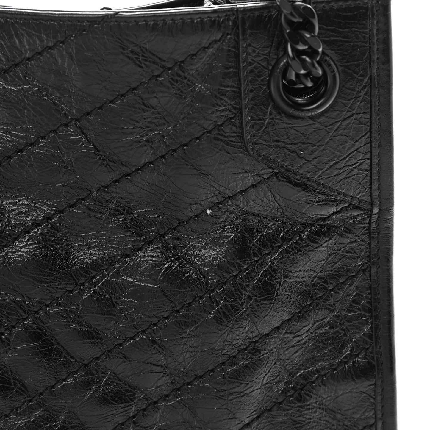 Crinkled Calfskin Matelasse Monogram Large Niki Shopper Tote Black