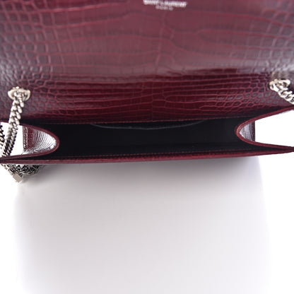Saint Laurent Calfskin Crocodile Embossed Medium Classic Monogram Kate Tassel Satchel Dark Red 5 of 10