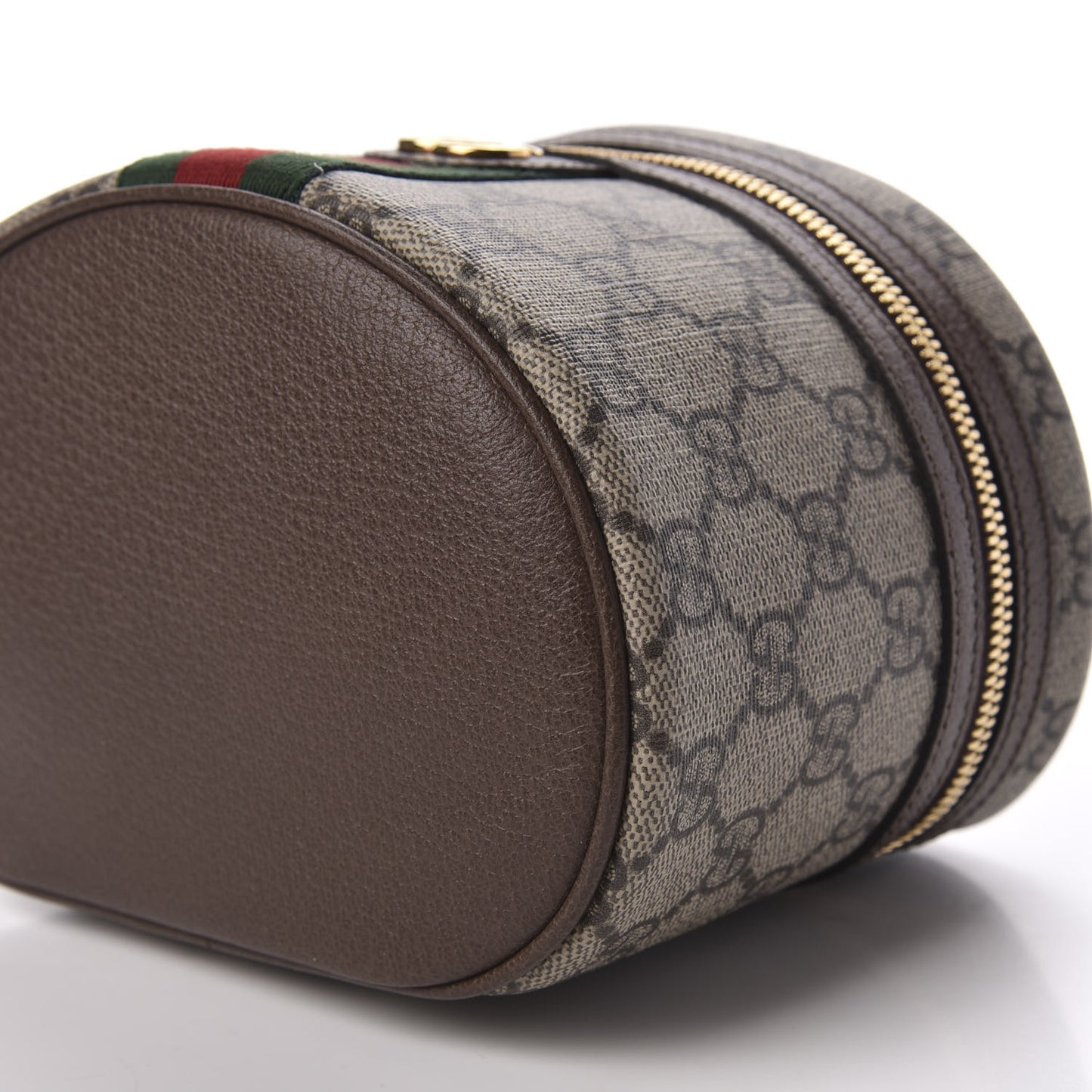 GG Supreme Monogram Textured Calfskin Web Ophidia Vanity Cosmetic Case Beige Ebony New Acero