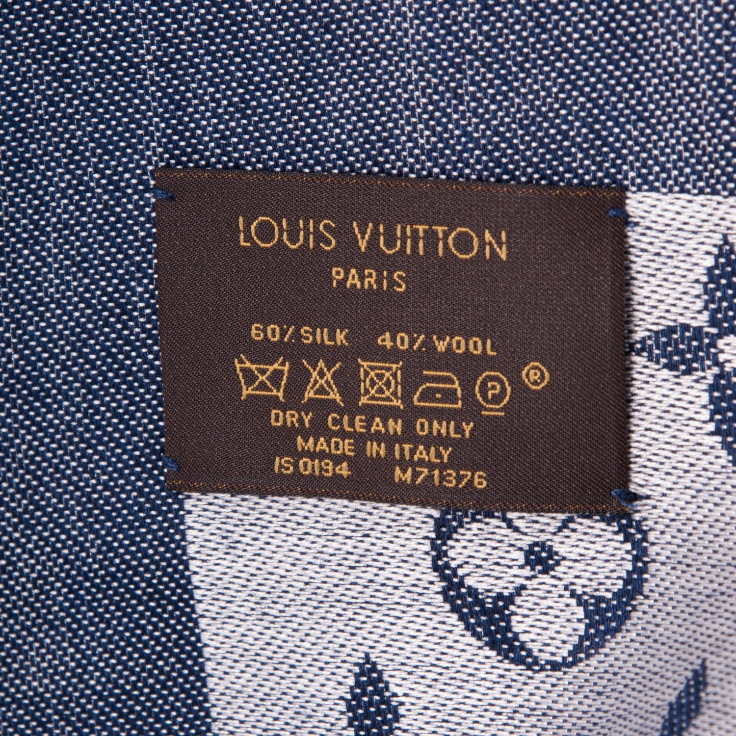 Louis Vuitton Wool Silk Monogram Denim Shawl Blue 5 of 5
