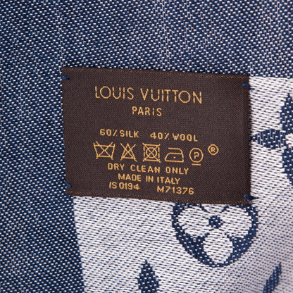 Louis Vuitton Wool Silk Monogram Denim Shawl Blue 5 of 5