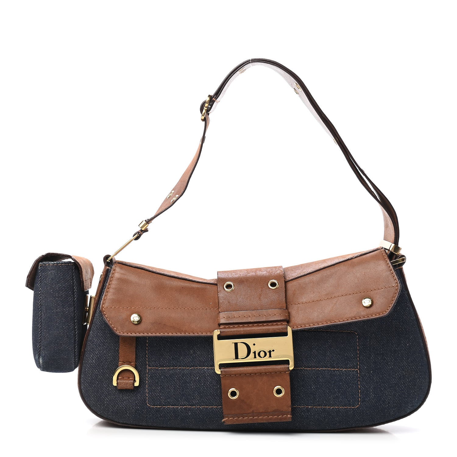 Christian Dior Denim Street Chic Shoulder Bag Blue Brown 1 of 11