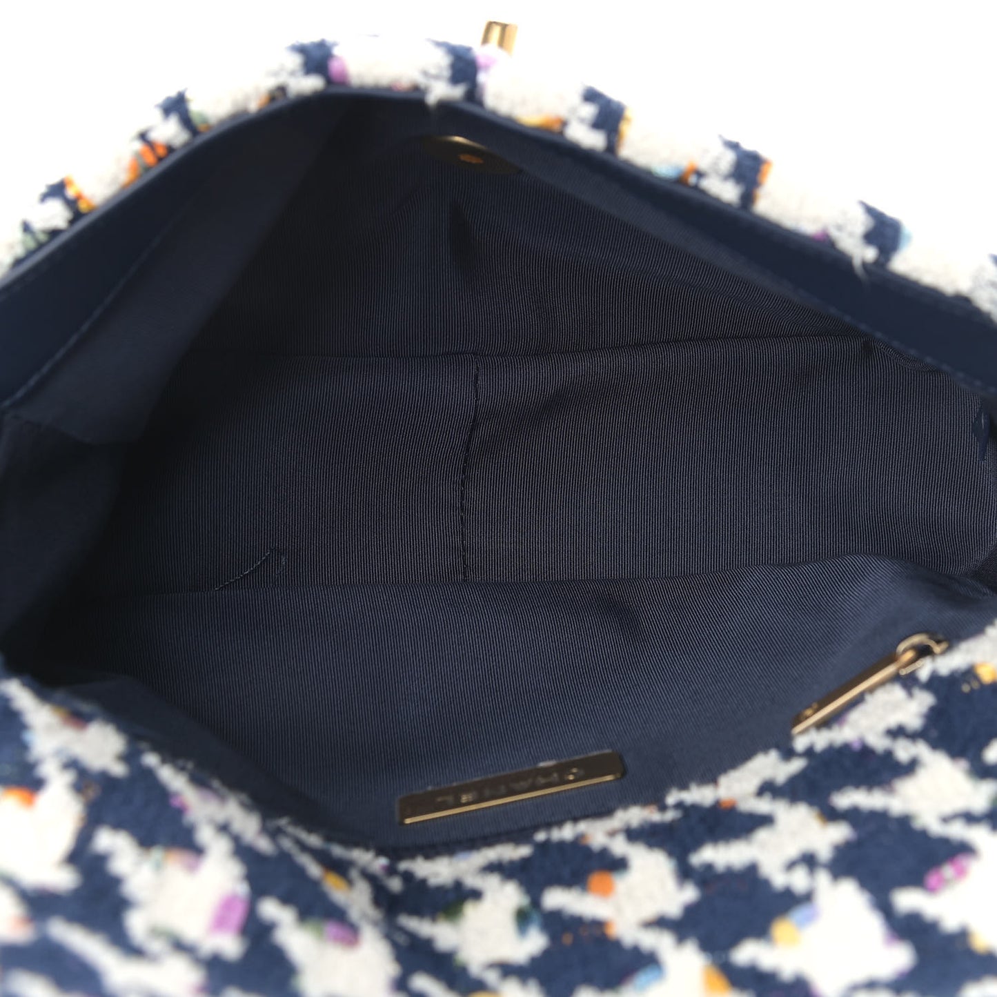 Tweed Quilted Medium Chanel 19 Flap Ecru Navy Blue Multicolor