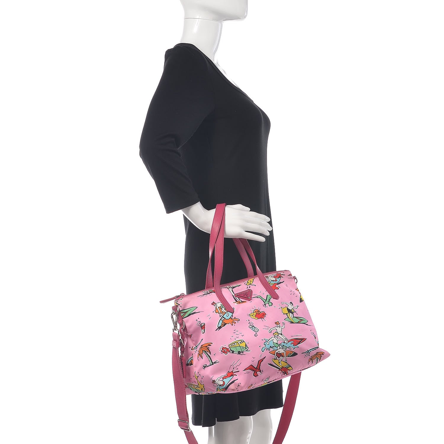 Prada Tessuto Stampato Nylon Saffiano Surf Print Tote Rosa 2 of 15
