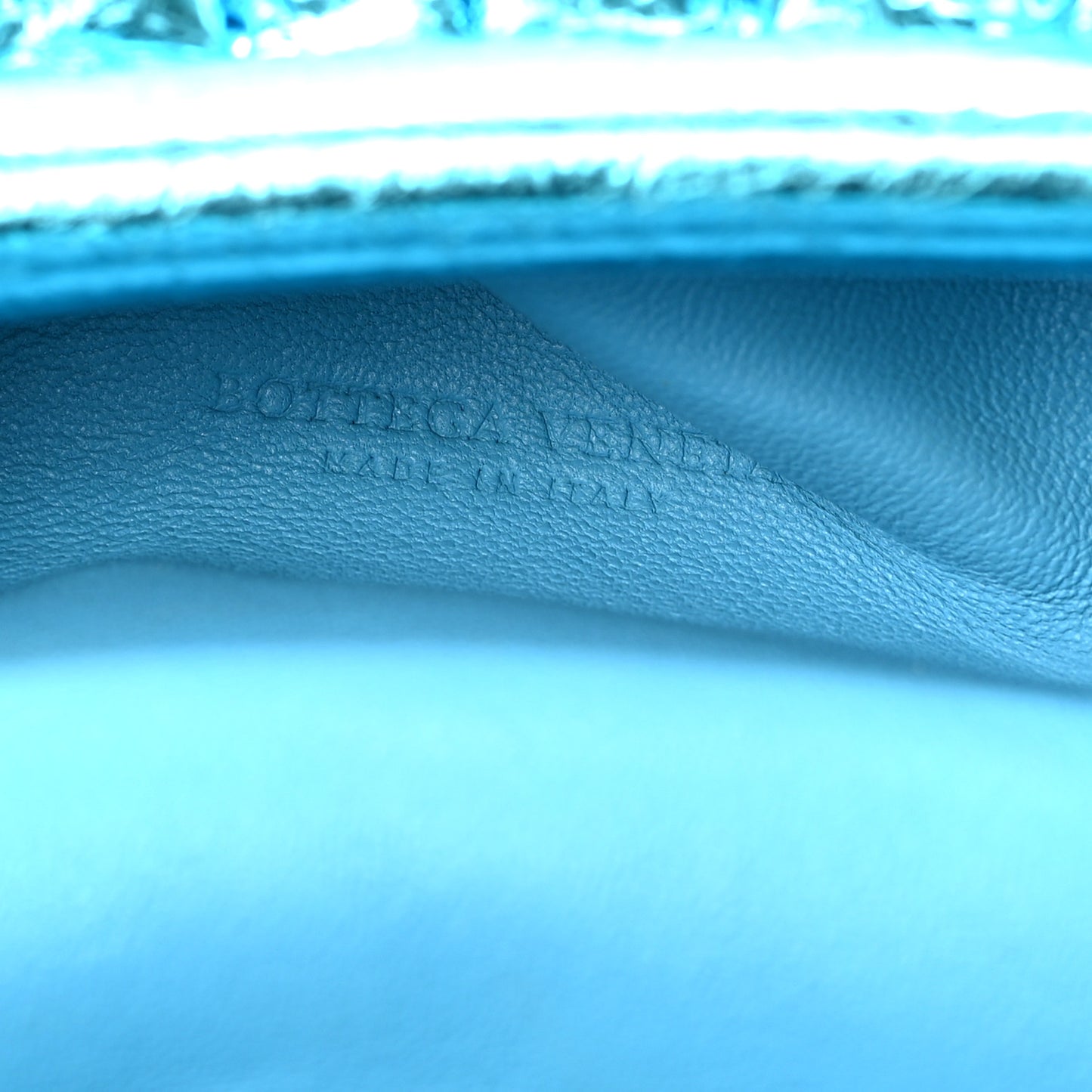 Metallic Crushed Calfskin The Mini Pouch Sky Blue