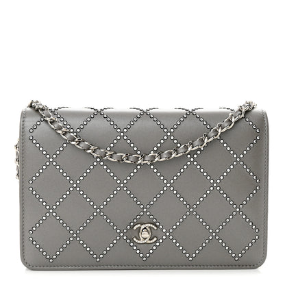 Chanel Lambskin Crystal Quilted Wallet On Chain WOC Grey 1 of 15
