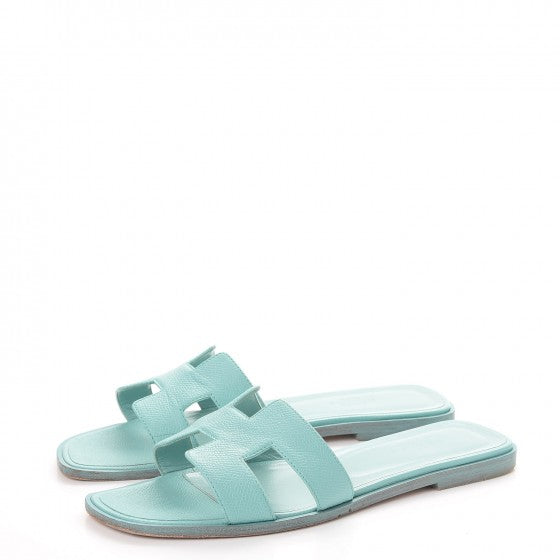Hermes Epsom Oran Sandals 38.5 Bleu Ciel 3 of 12