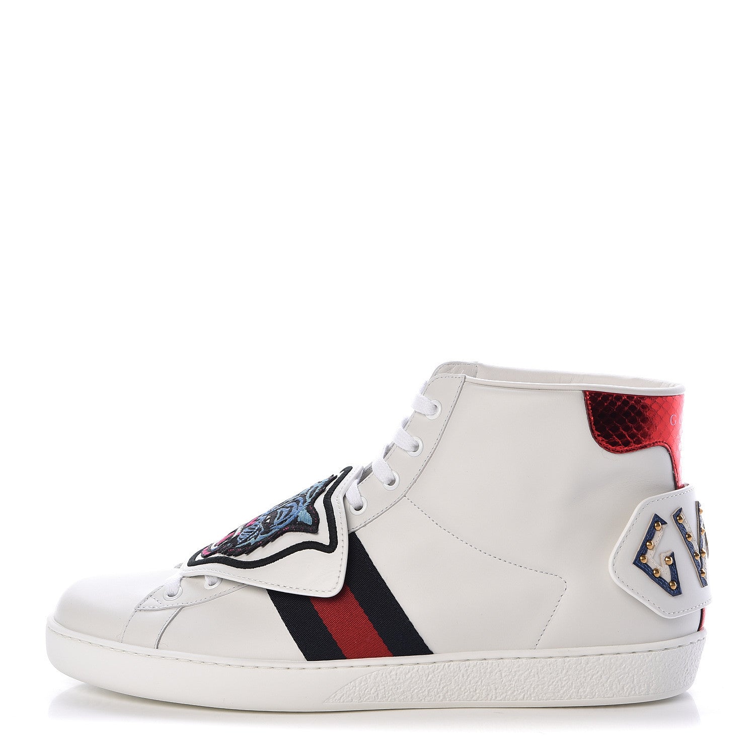 Gucci Calfskin Ayers Embroidered Web Mens Ace Removable Patches High Top Sneakers 11 White 1 of 8
