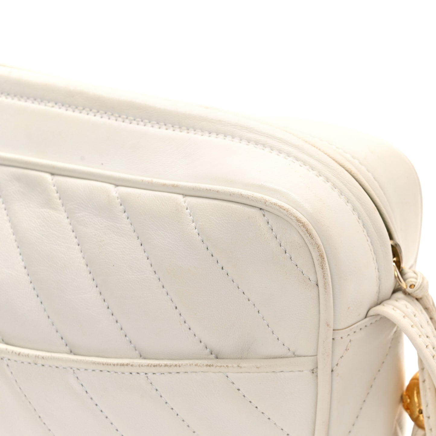 Lambskin Quilted CC Tassel Camera Case White