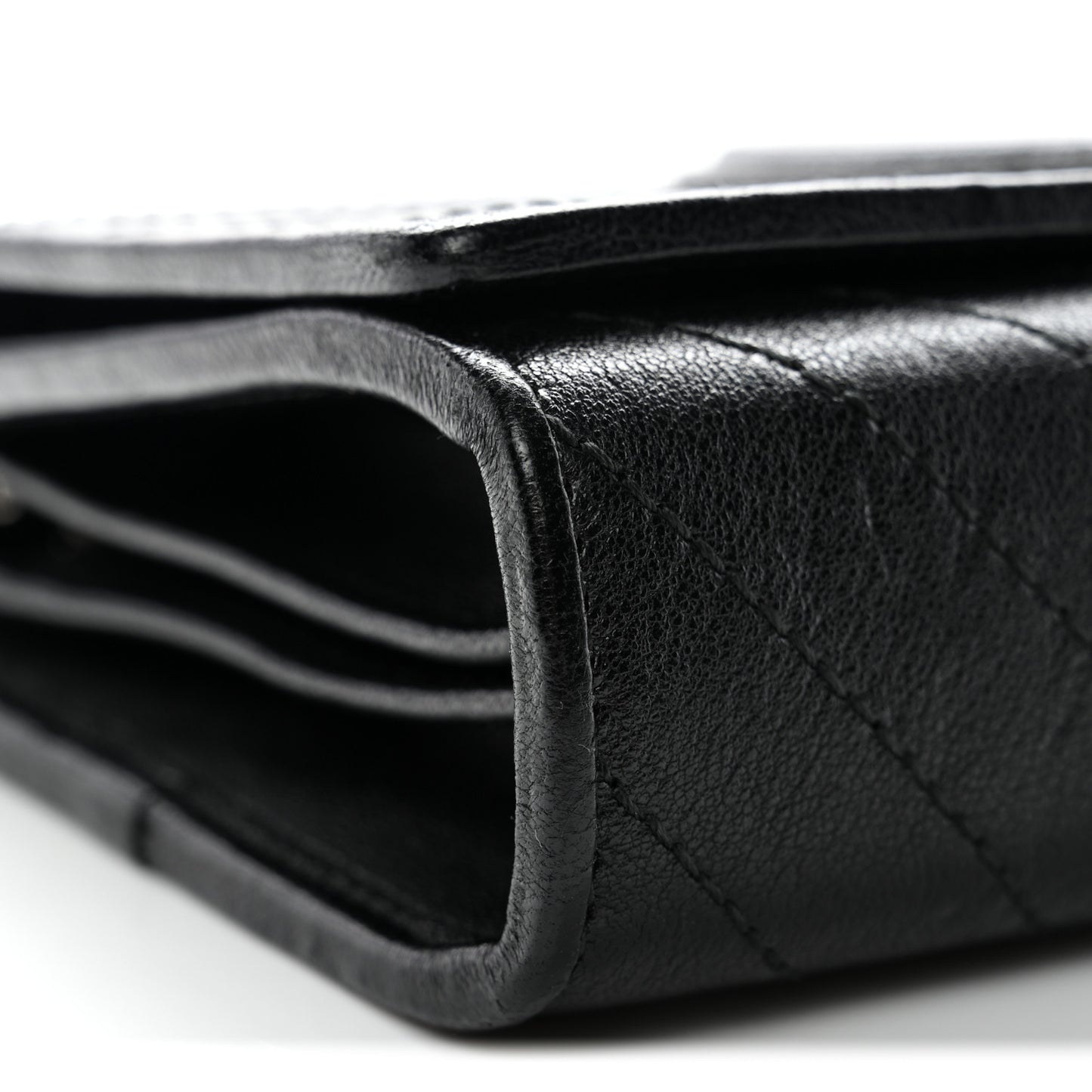 Sakai Be Green Calfskin Diagonal Stitched Blondie Wallet on Chain Black