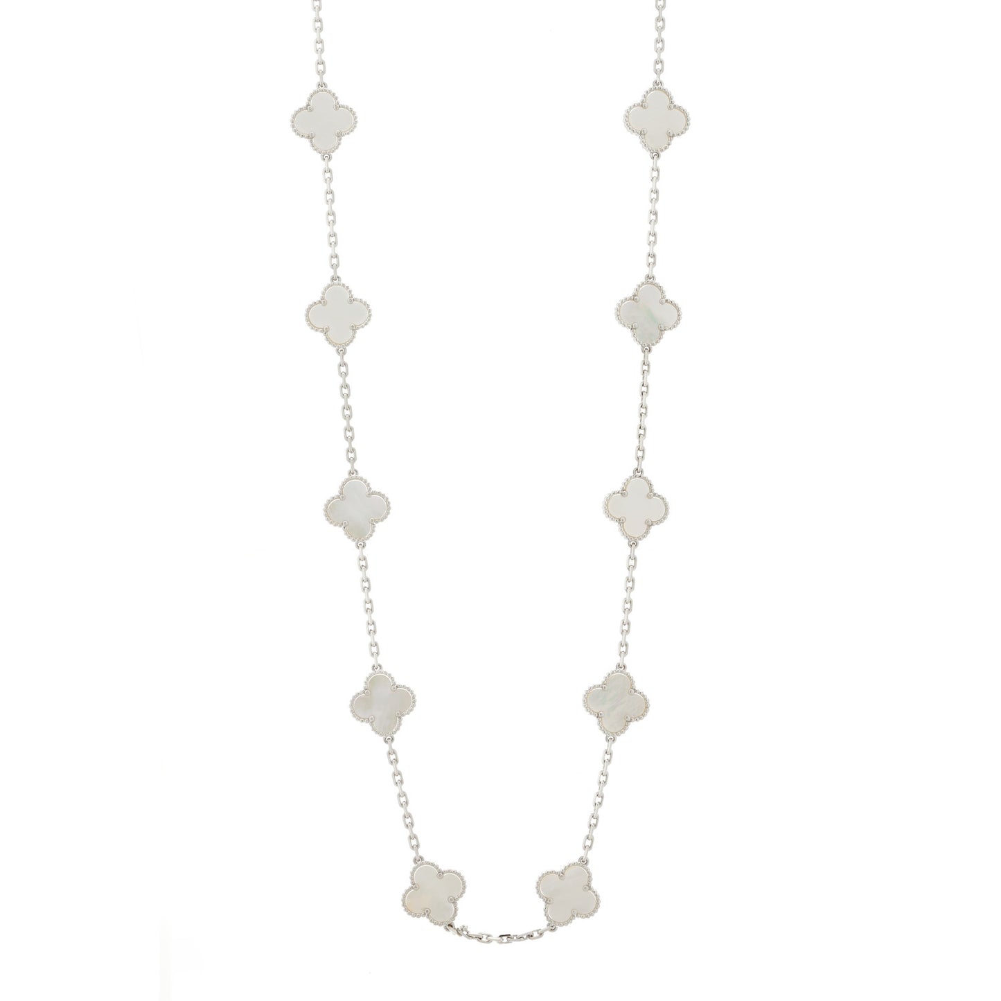 18K White Gold Mother of Pearl 20 Motifs Vintage Alhambra Necklace