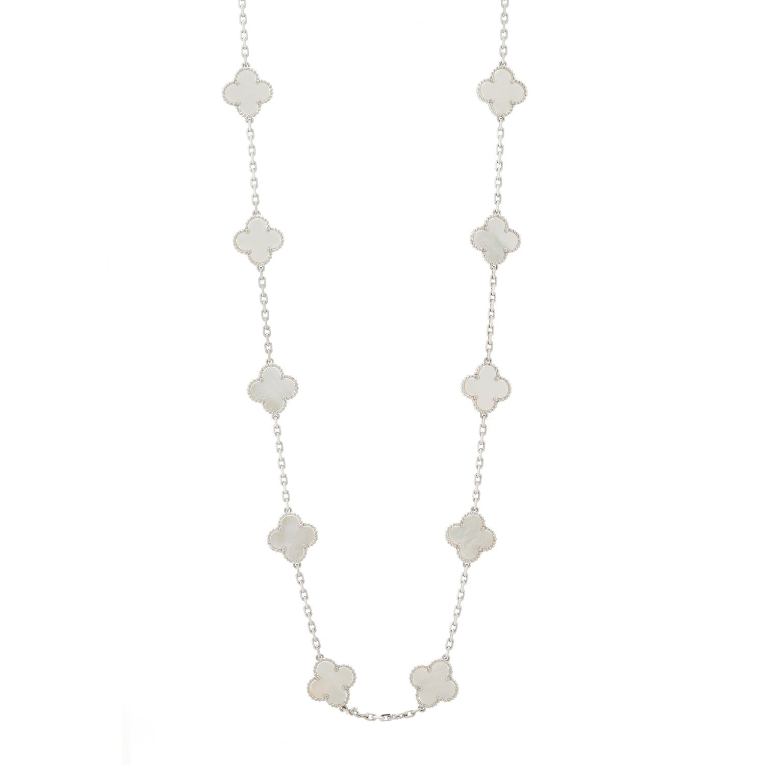 Van Cleef & Arpels 18K White Gold Mother of Pearl 20 Motifs Vintage Alhambra Necklace 1 of 7